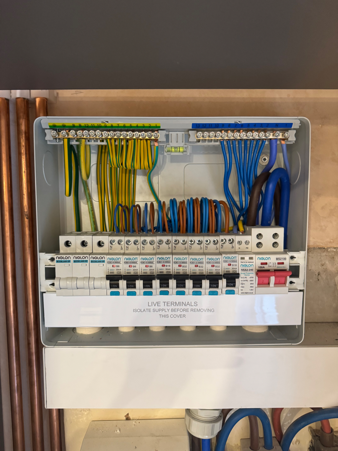 New 18th-edition consumer unit with RCBO protection on every circuit